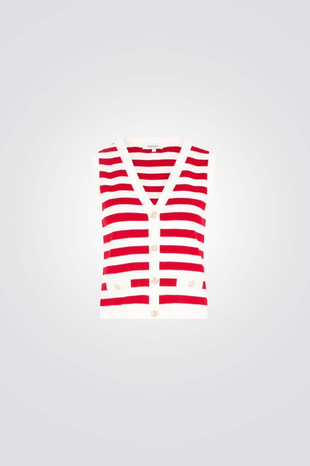 ווסט סריג הדפס פסים בצבע לבן/אדום