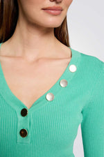 סריג צווארון וי בצבע ירוק מנטה