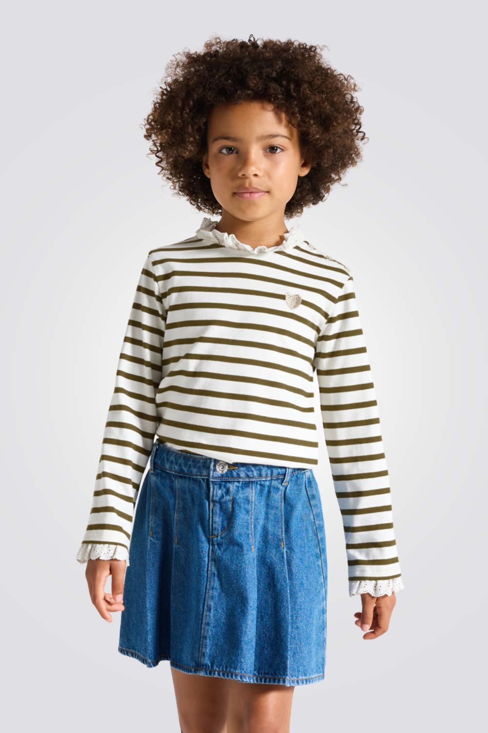 טישירט פסים ארוכה בשילוב תחרה | אוקיידי