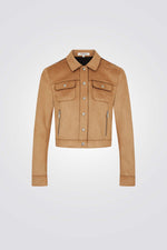 ג'קט קצר דמוי זמש בצבע כאמל
