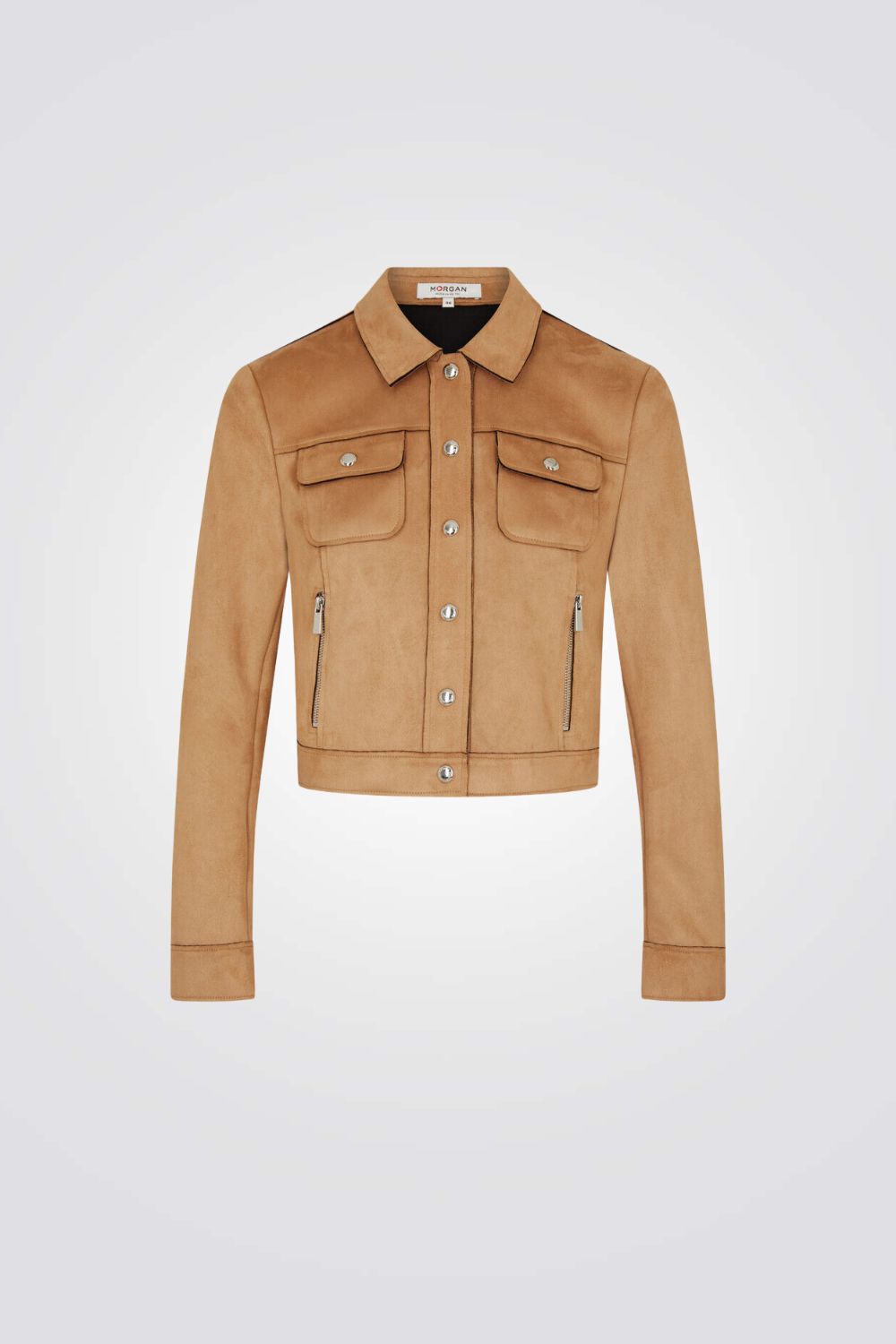 ג'קט קצר דמוי זמש בצבע כאמל