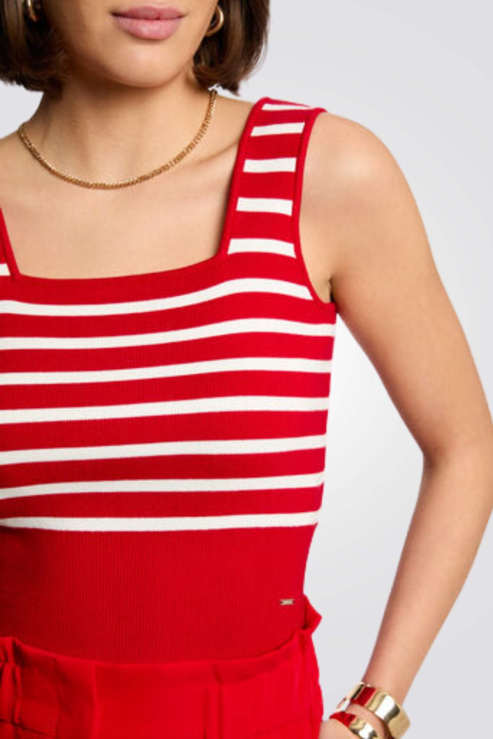 גופיית סריג הדפס פסים בצבע אדום/לבן