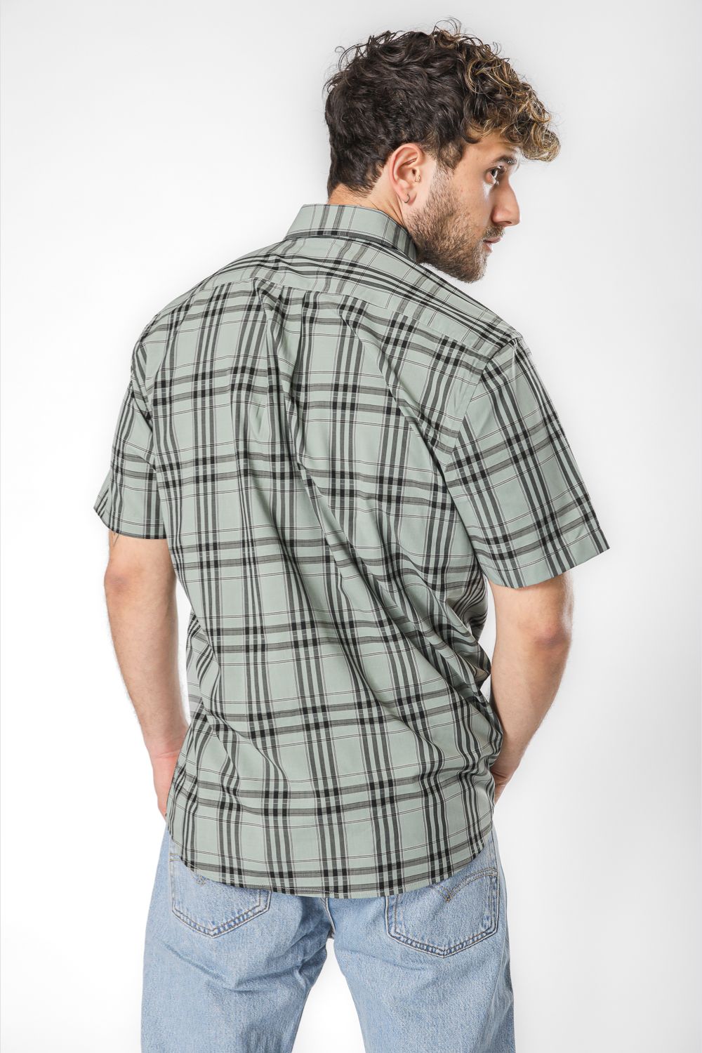 חולצה מכופתרת הדפס משבצות שרוולים קצרים