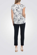 חולצה הדפס פרחים בצבע לבן/נייבי
