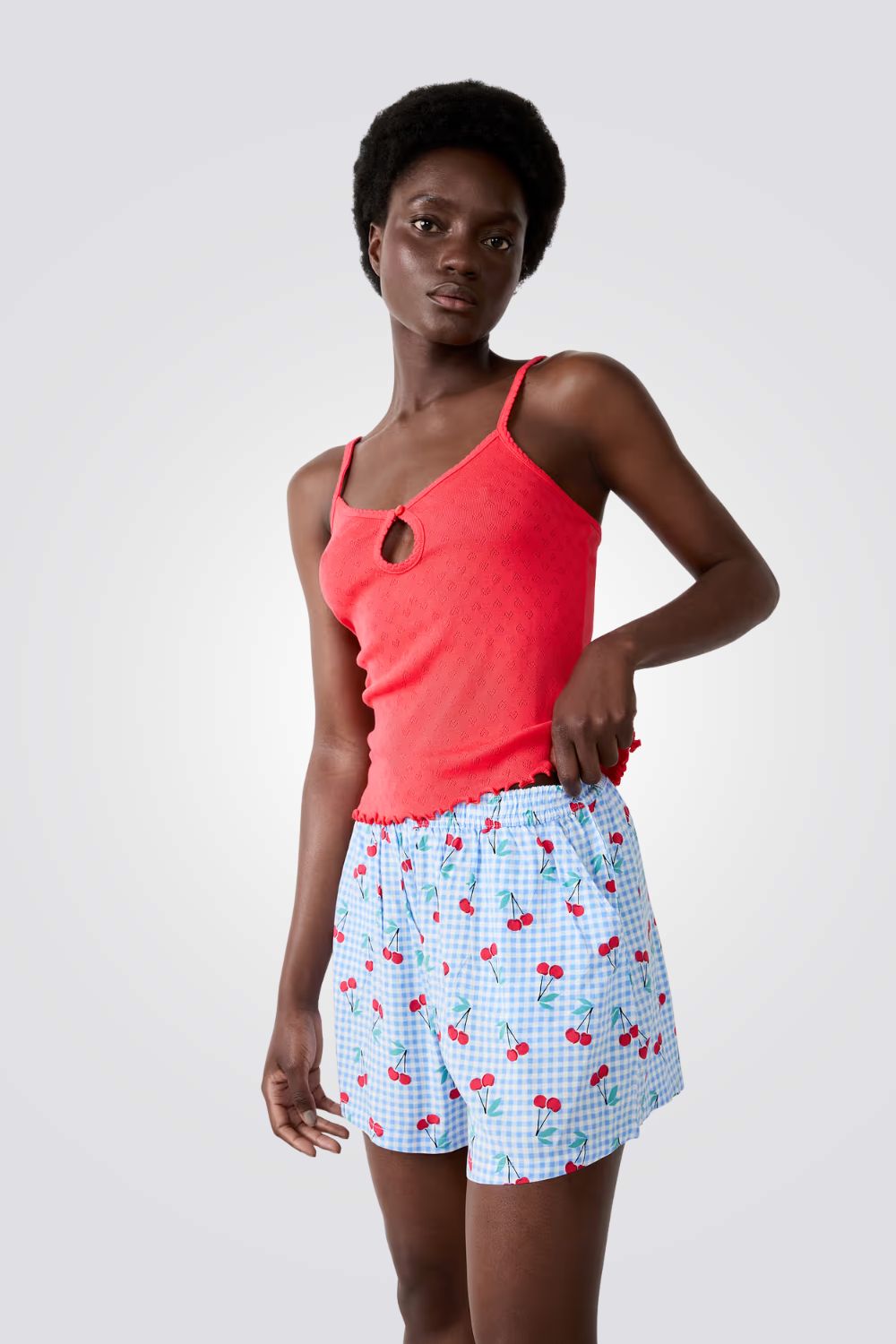 מכנסי פיג'מה קצרים בהדפס משבצות עם דובדבנים | איתם