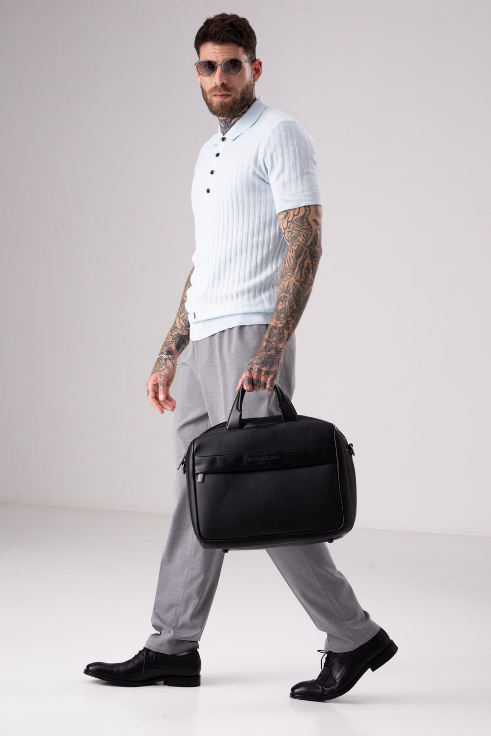 סריג פולו דק שרוולים קצרים בצבע תכלת