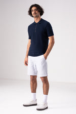 סריג פולו דק שרוולים קצרים בצבע נייבי