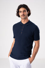 סריג פולו דק שרוולים קצרים בצבע נייבי