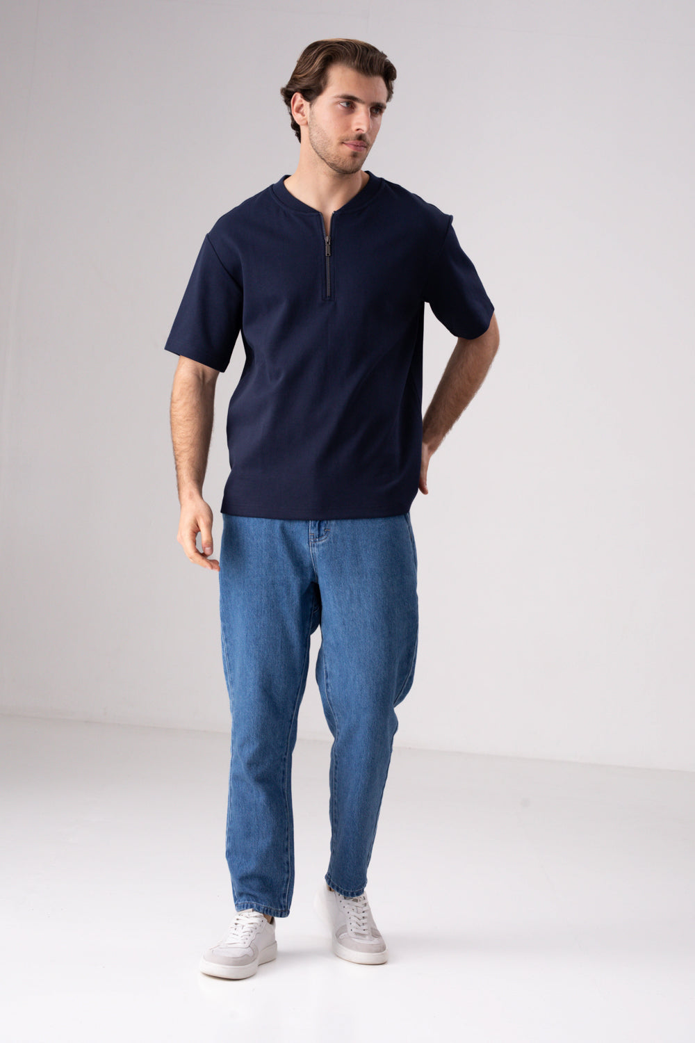 חולצת אינטרלוק עם חצי רוכסן