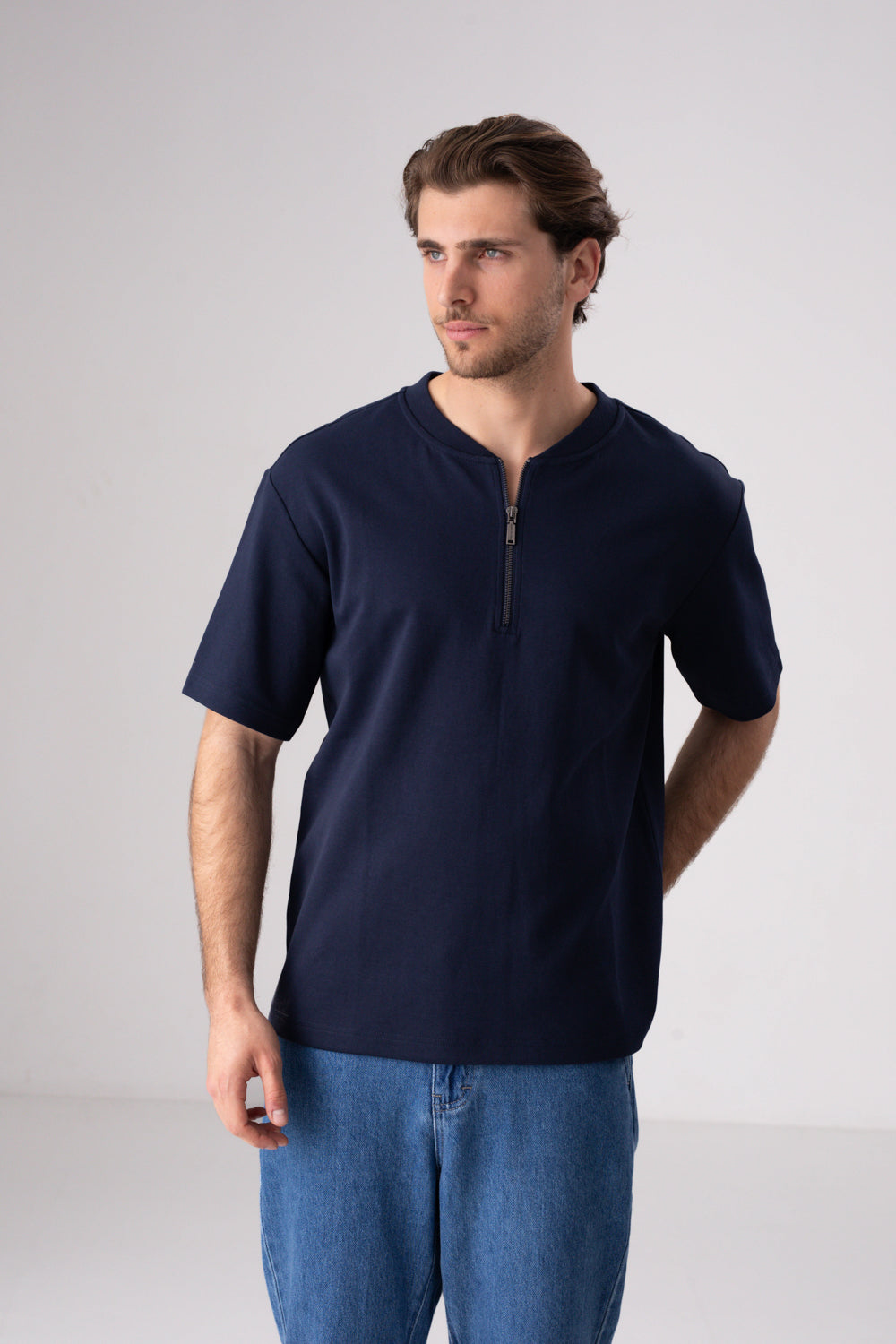 חולצת אינטרלוק עם חצי רוכסן