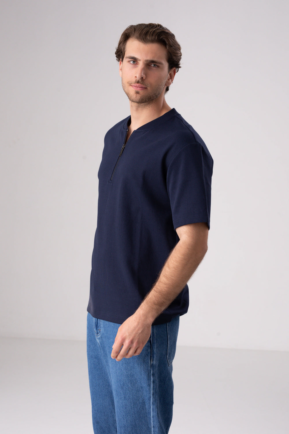 חולצת אינטרלוק עם חצי רוכסן