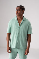 חולצת סריג מכופתרת בטקסטורת משבצות