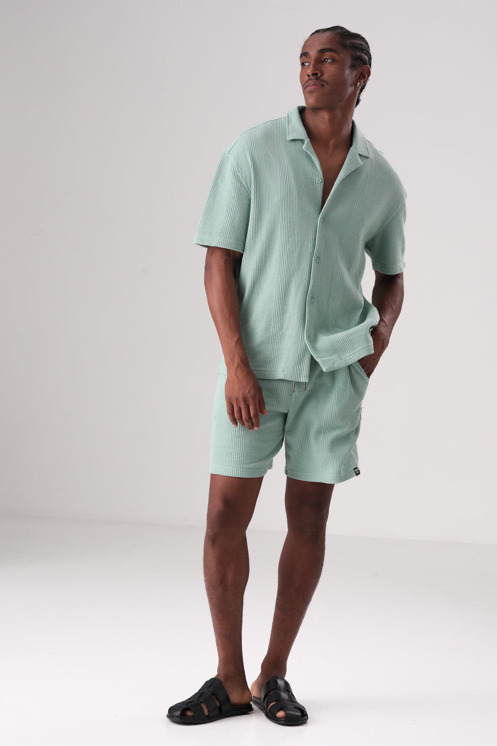 חולצת סריג מכופתרת בטקסטורת משבצות