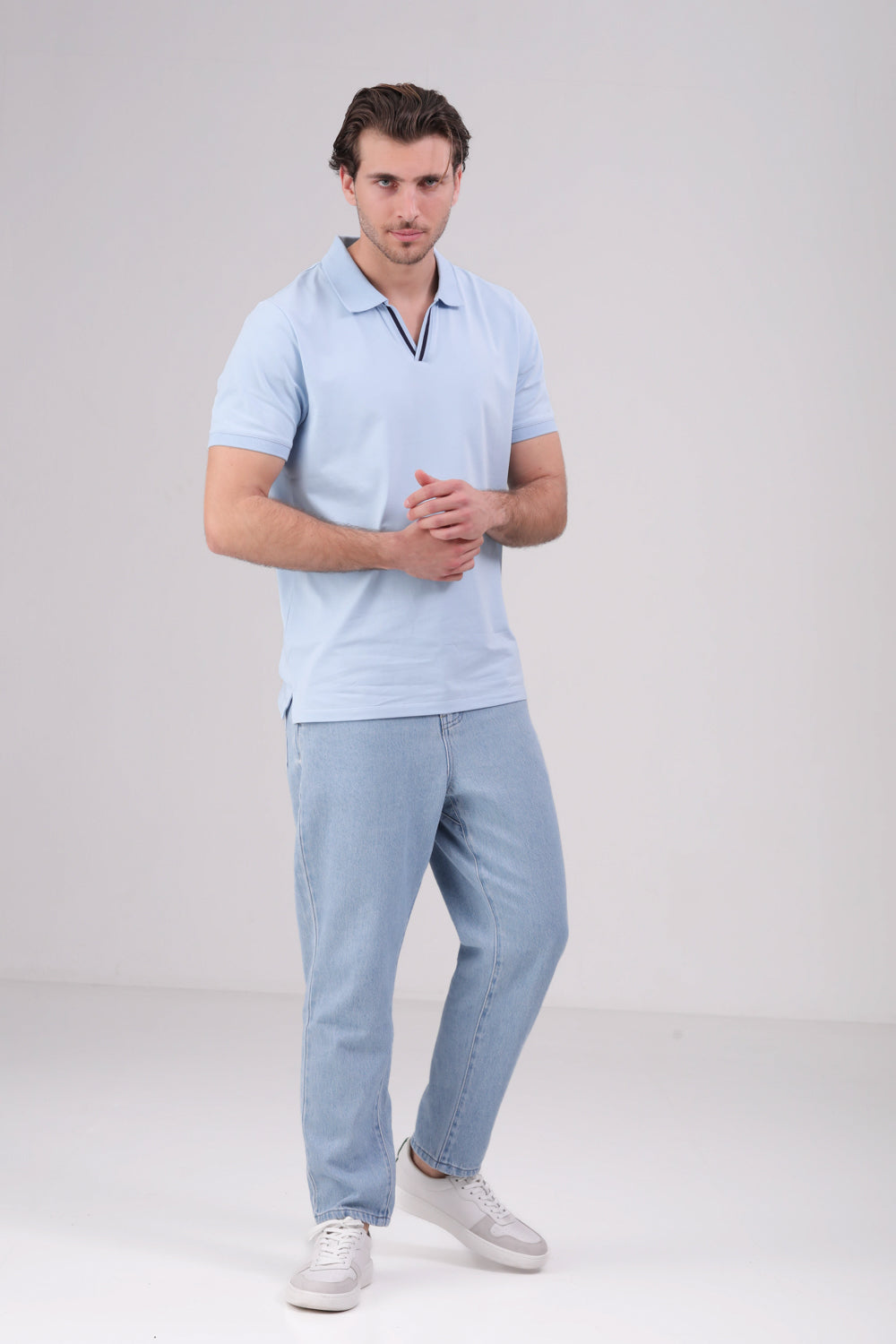 חולצת פולו חלקה לגברים