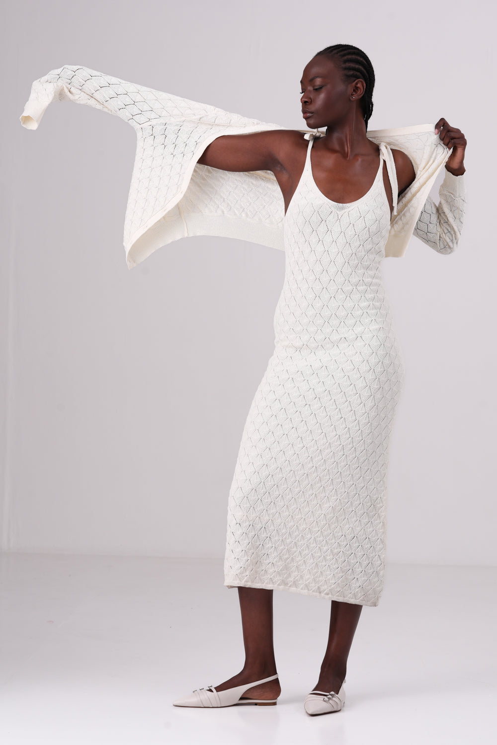 קרדיגן קרושה בצבע קרם