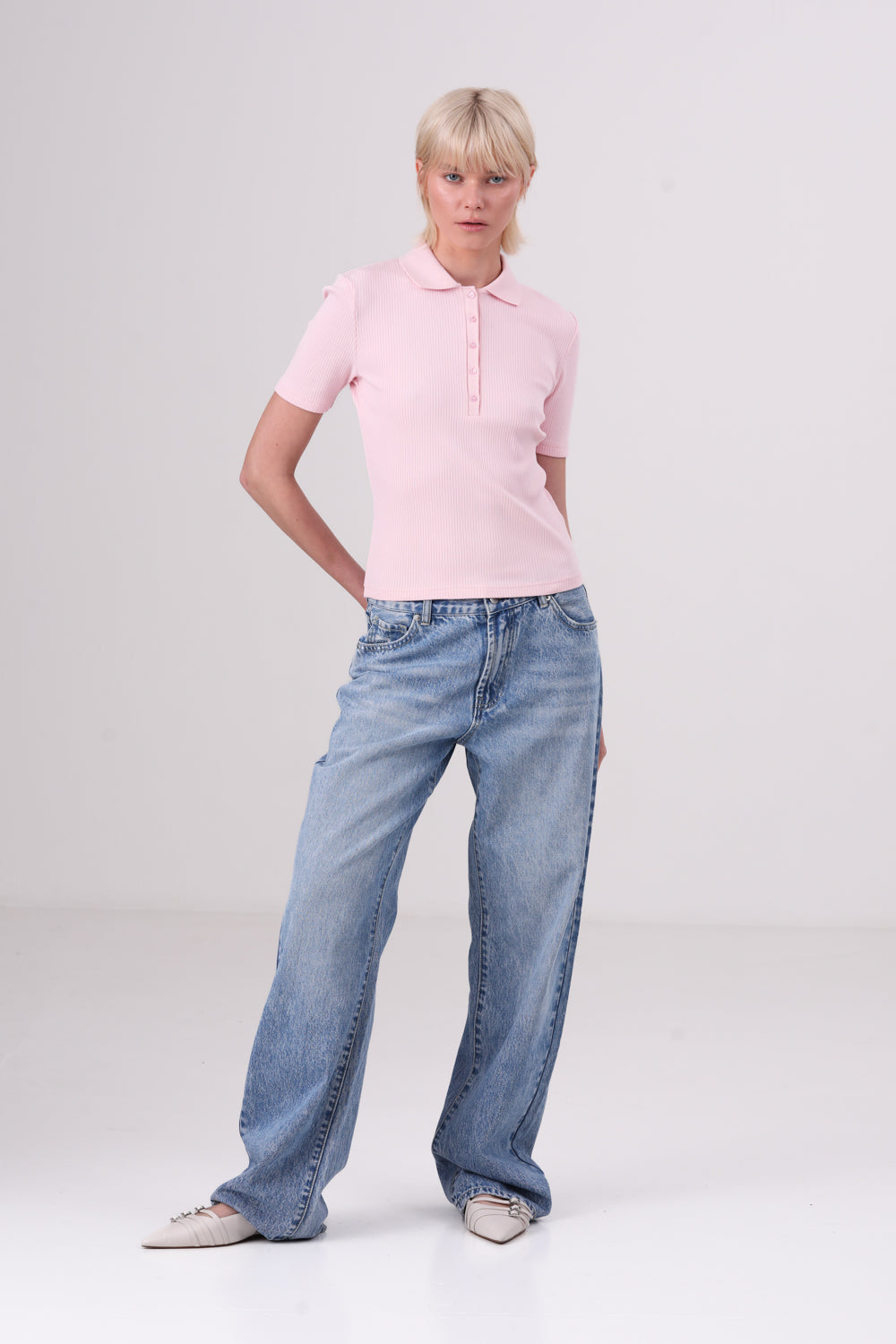 חולצת פולו ריב עם שרוולים קצרים