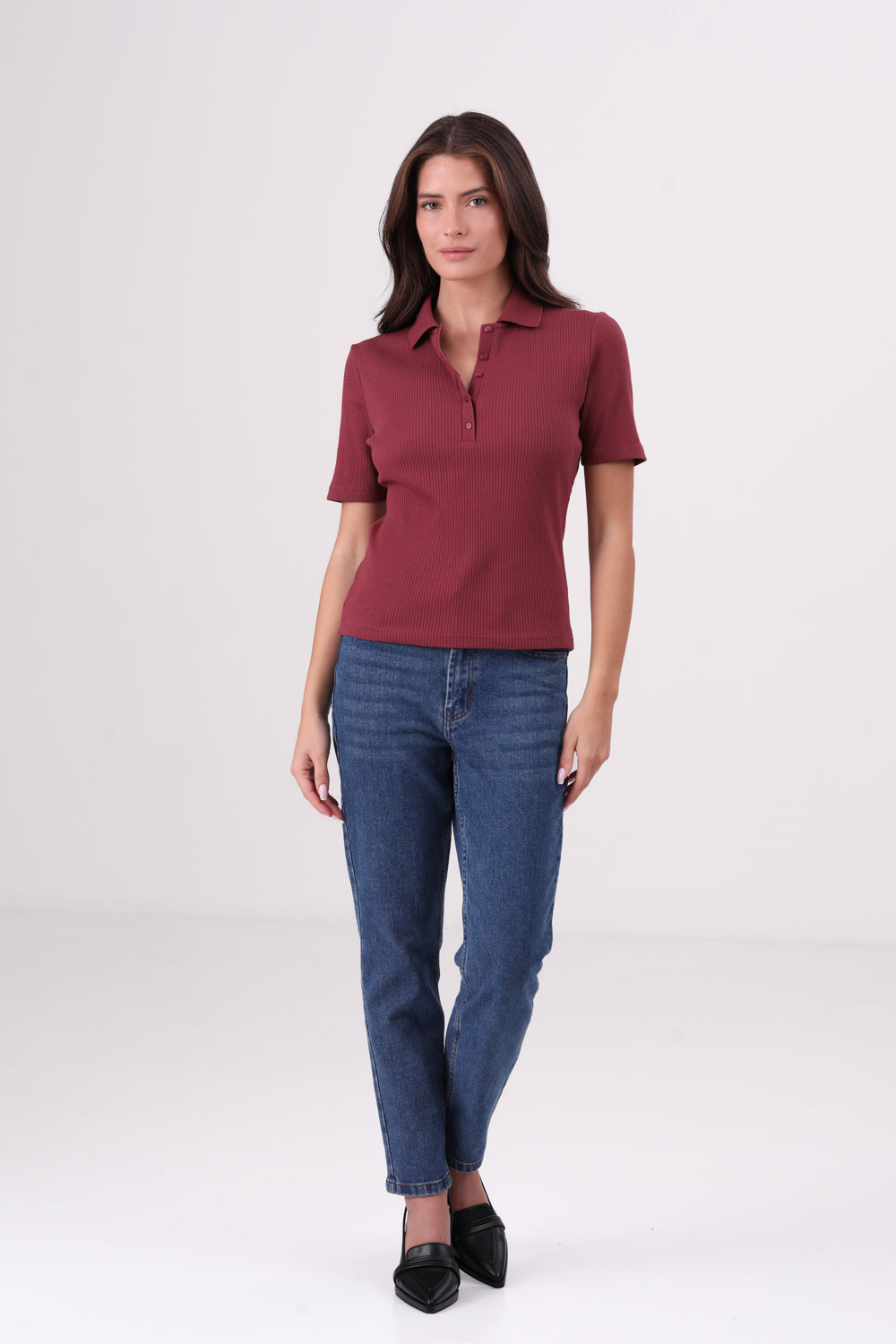 חולצת פולו ריב עם שרוולים קצרים