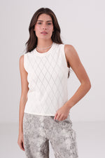 גופיית סריג ללא שרוולים עם טקסטורה לנשים