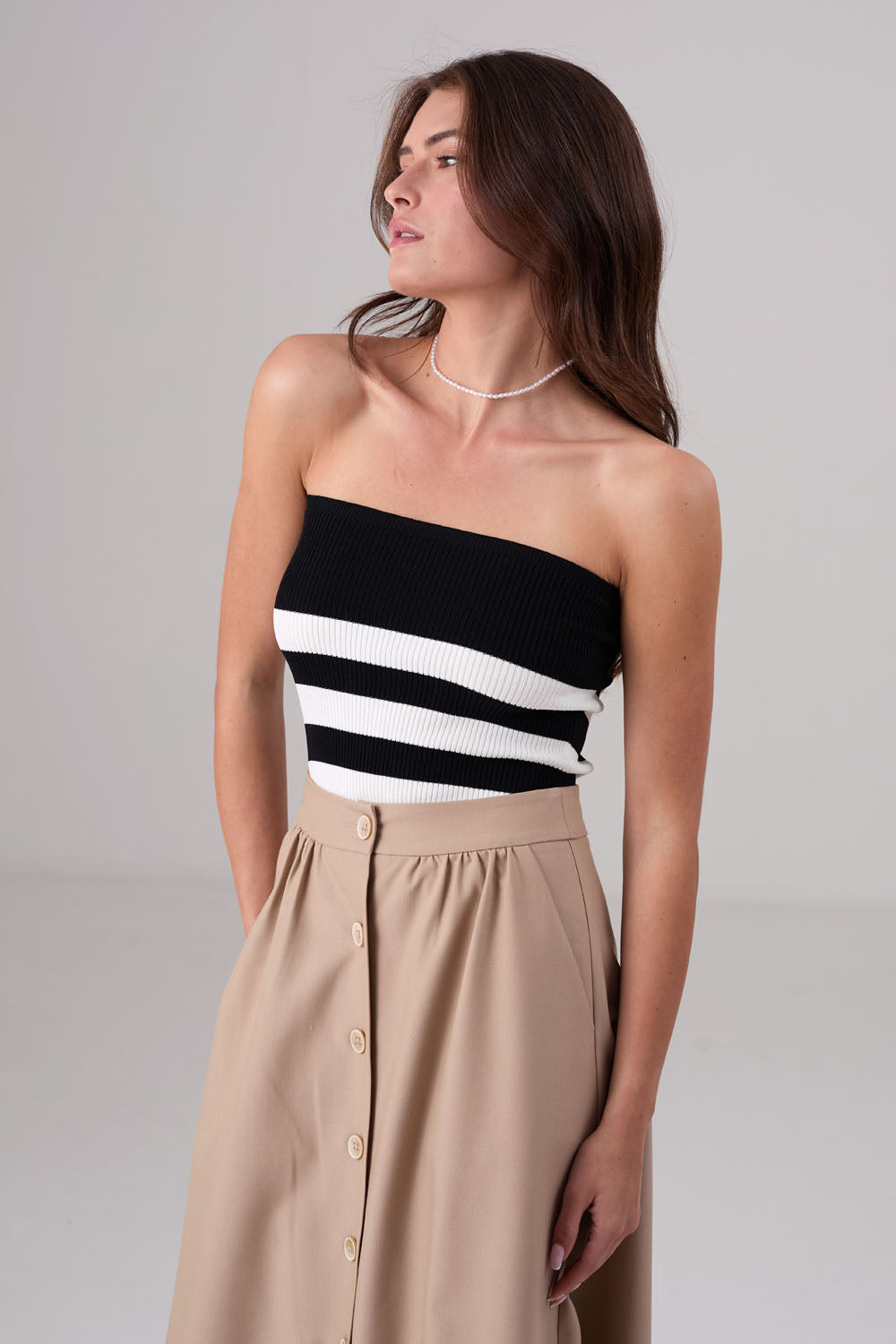 סריג סטרפלס פסים לנשים