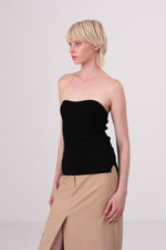 טופ סטרפלס סריג בצבע שחור