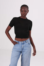 חולצת סריג עם שרוולים קצרים לנשים