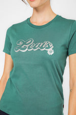 טישירט הדפס לוגו בצבע ירוק