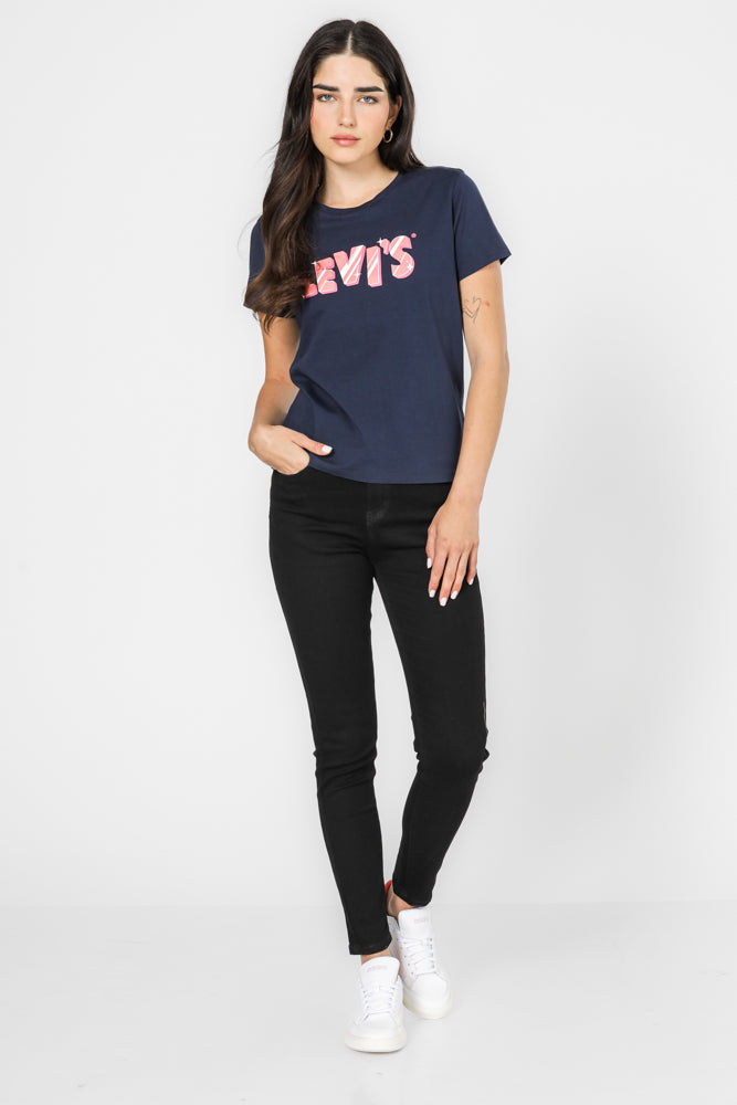 טישירט עם הדפס ורוד בצבע נייבי