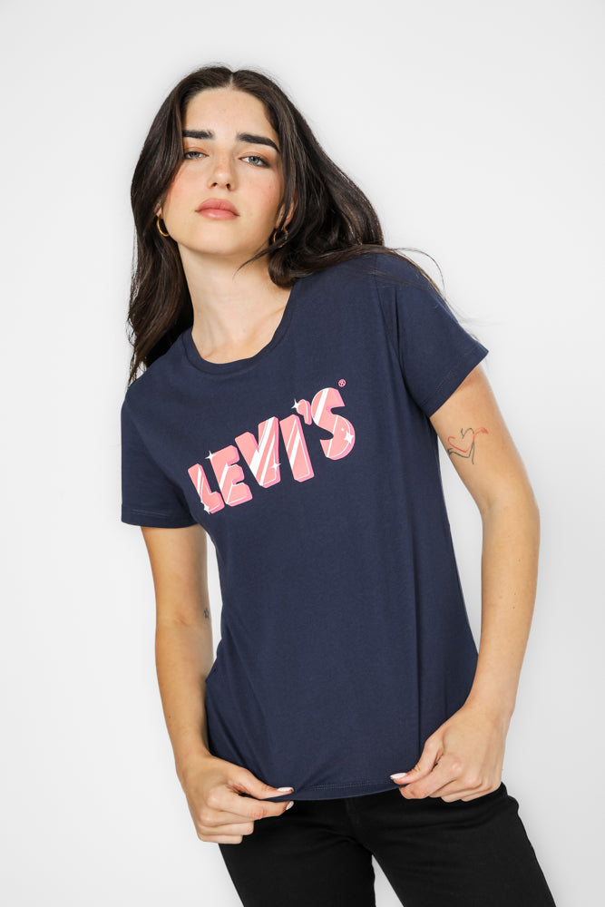 טישירט עם הדפס ורוד בצבע נייבי