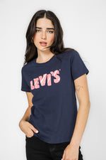 טישירט עם הדפס ורוד בצבע נייבי