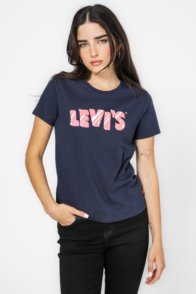 טישירט עם הדפס ורוד בצבע נייבי