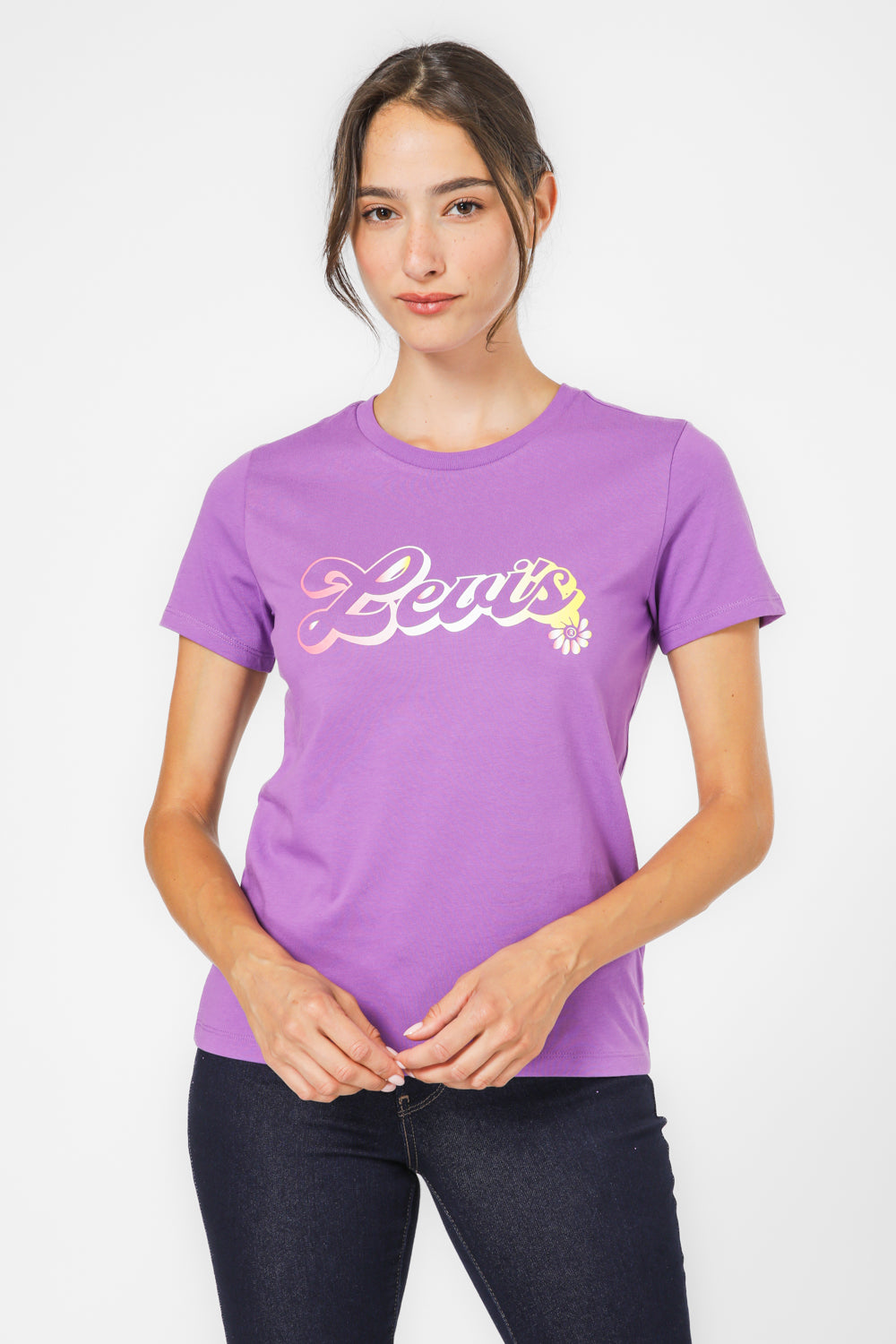 טישירט הדפס לוגו בצבע סגול