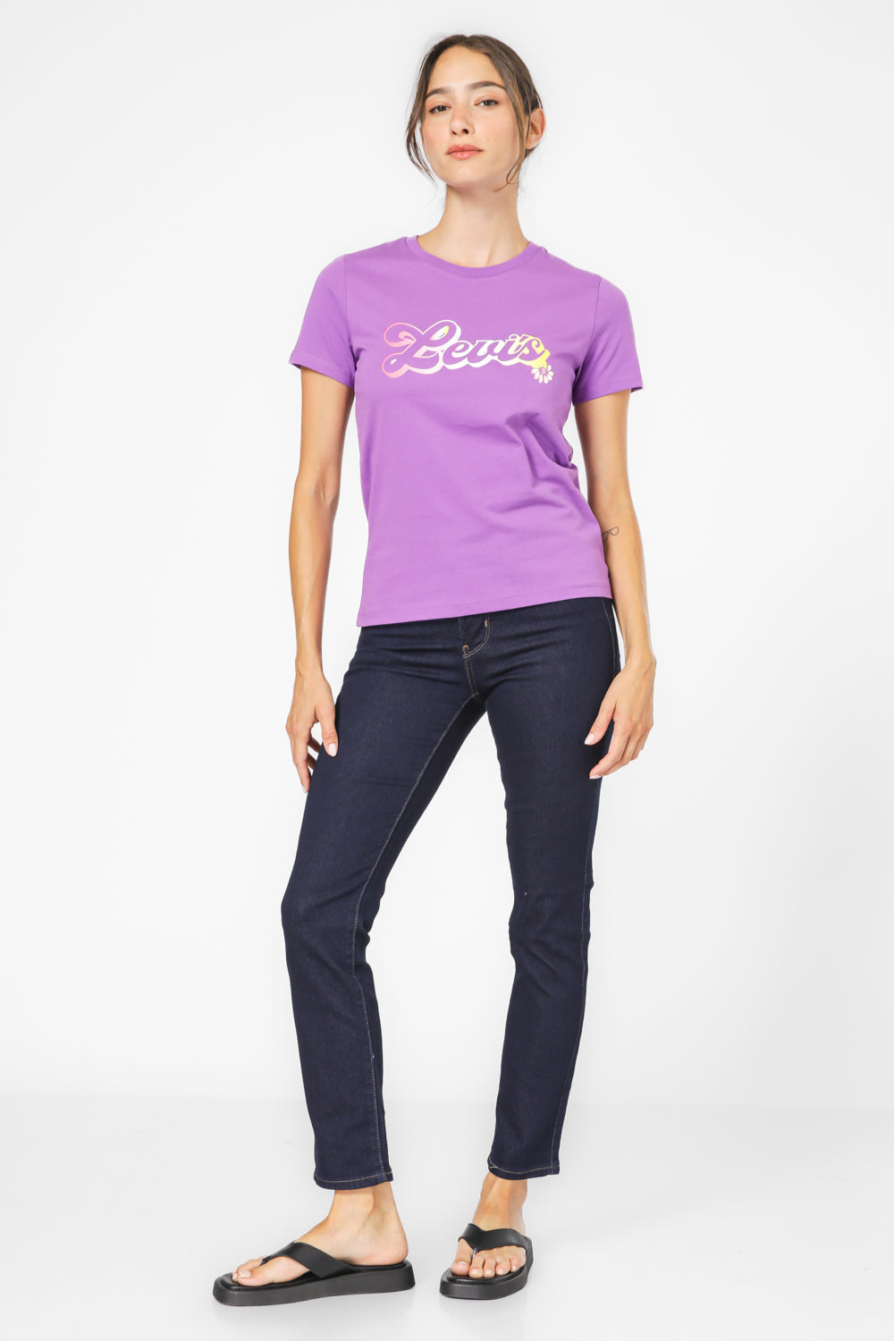 טישירט הדפס לוגו בצבע סגול