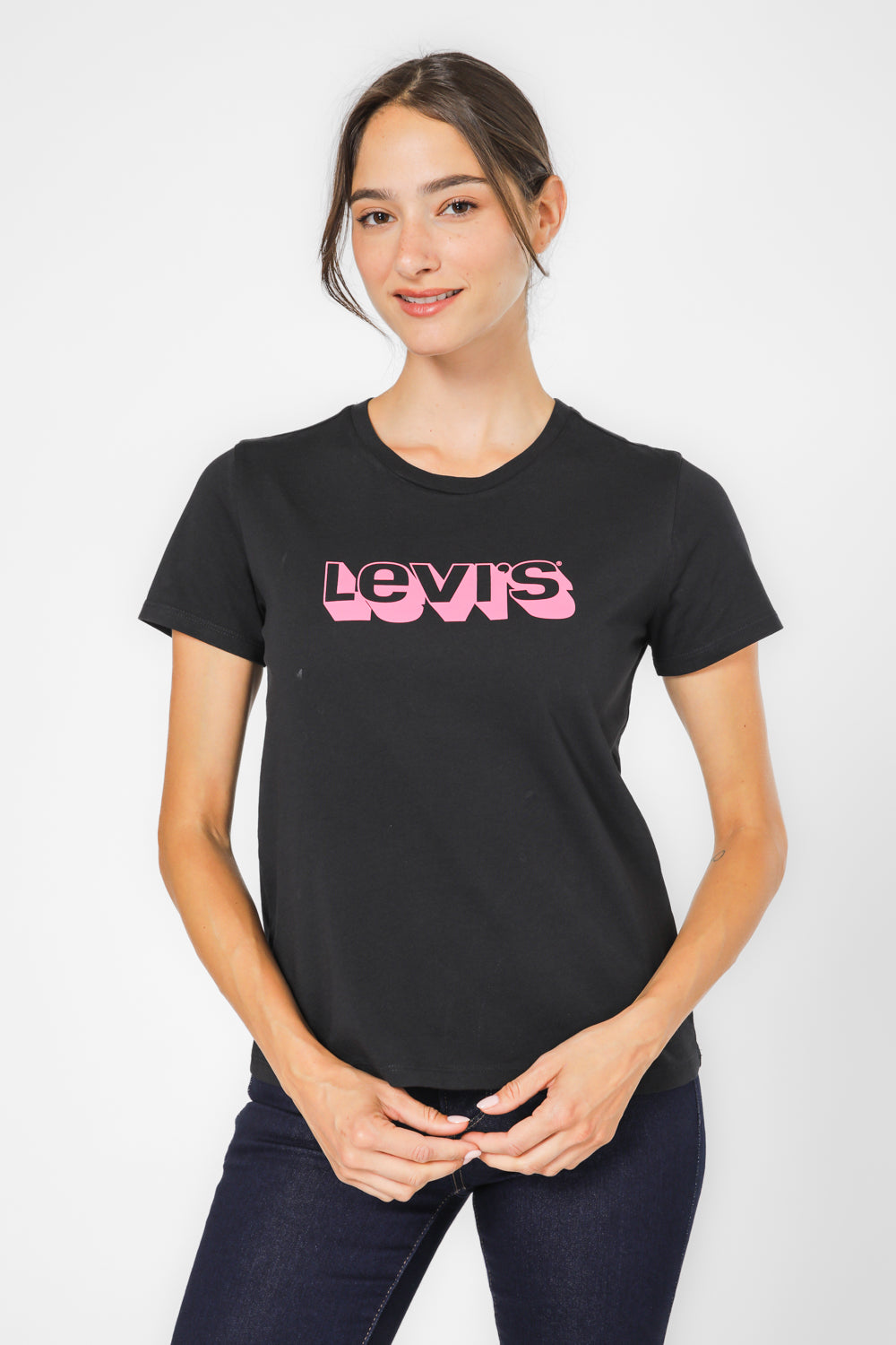 טישירט הדפס לוגו בצבע שחור