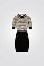 שמלת סריג קצרה בצבעי שחור/בז'