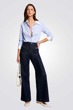 חולצה מכופתרת הדפס פסים בצבע תכלת