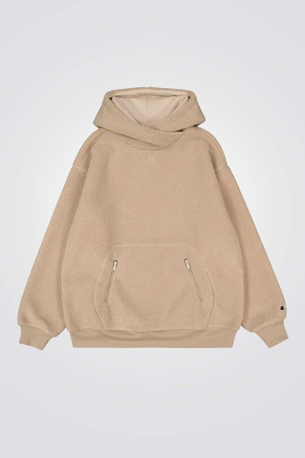 סווטשירט פליז עם קפוצ'ון בצבע בז'