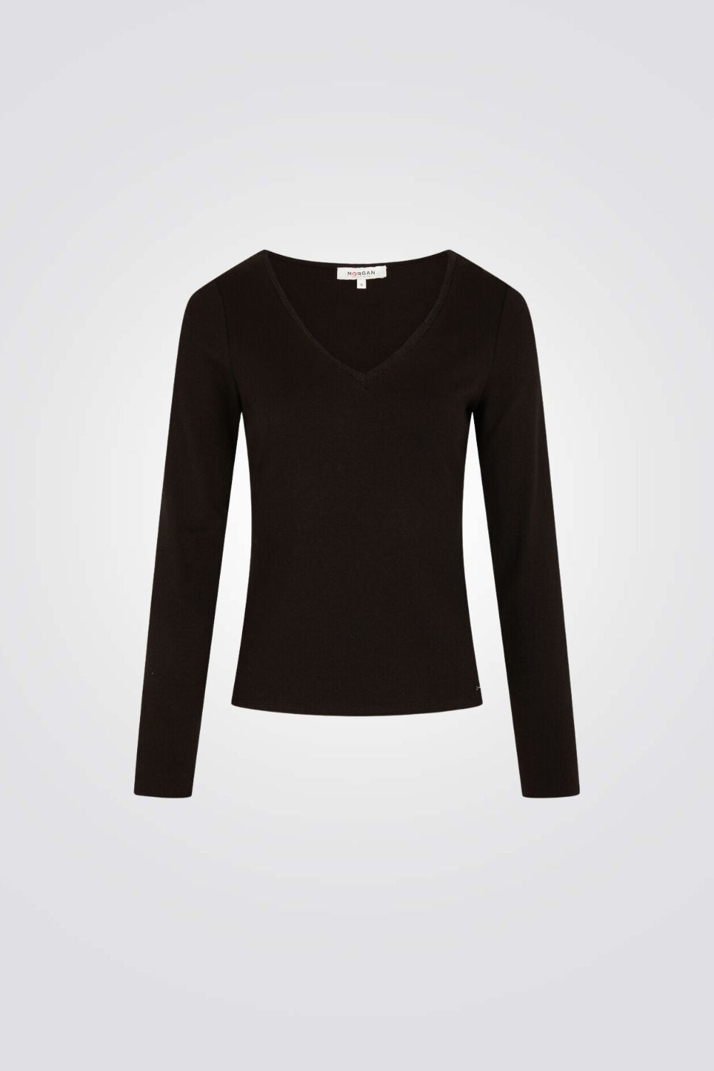 טישירט שרווך ארוך צווארון וי בצבע שחור