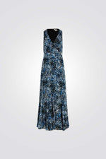 שמלת מקסי הדפס מנומר בצבע כחול