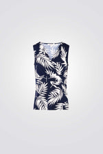 טופ הדפס עלים בצבע נייבי/לבן