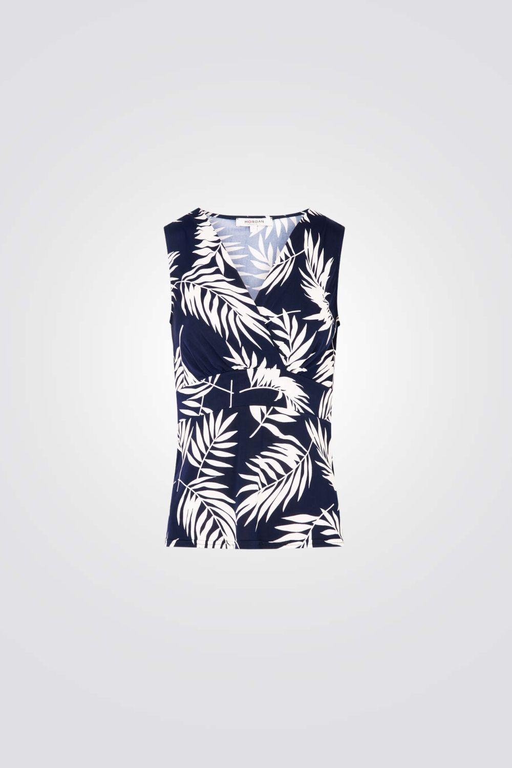 טופ הדפס עלים בצבע נייבי/לבן