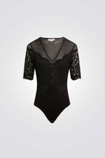 בגד גוף בצבע שחור בשילוב תחרה
