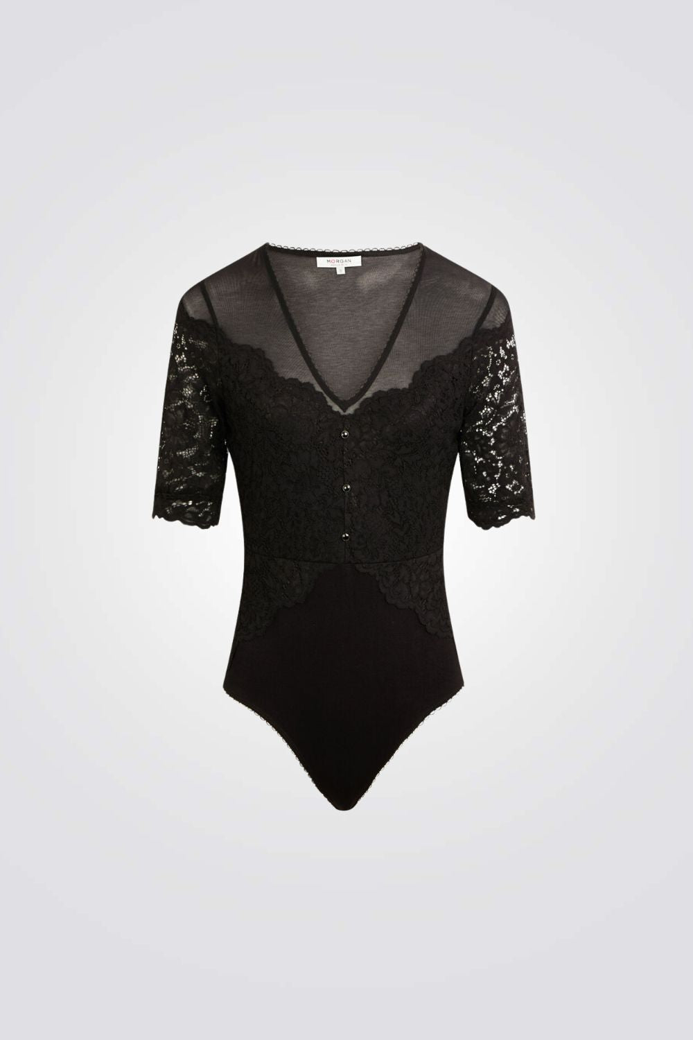 בגד גוף בצבע שחור בשילוב תחרה