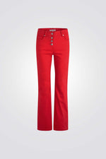 מכנסיים ארוכים Bootcut כפתורים דקורטיביים בצבע אדום