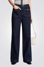 מכנסי ג'ינס Wide Leg בצבע כחול כהה