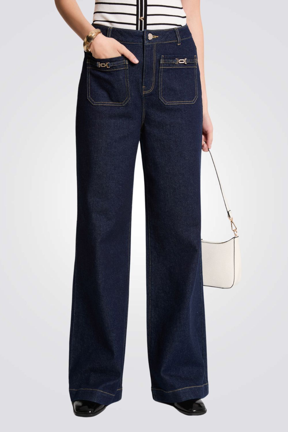 מכנסי ג'ינס Wide Leg בצבע כחול כהה