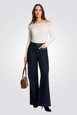 חולצת ריב אוף שולדרס בשילוב תחרה בצבע שמנת