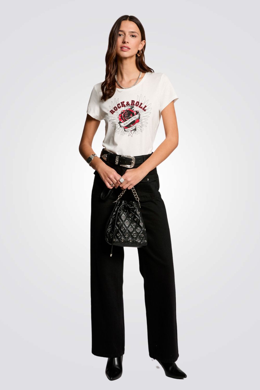 טישירט הדפס בחזית ROCK & ROLL