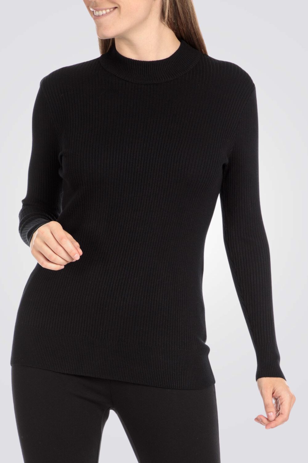 סריג ג'רסי ריב צווארון גבוה בצבע שחור