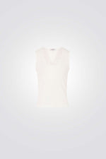 טופ במראה ריב צווארון וי תחרה בצבע לבן