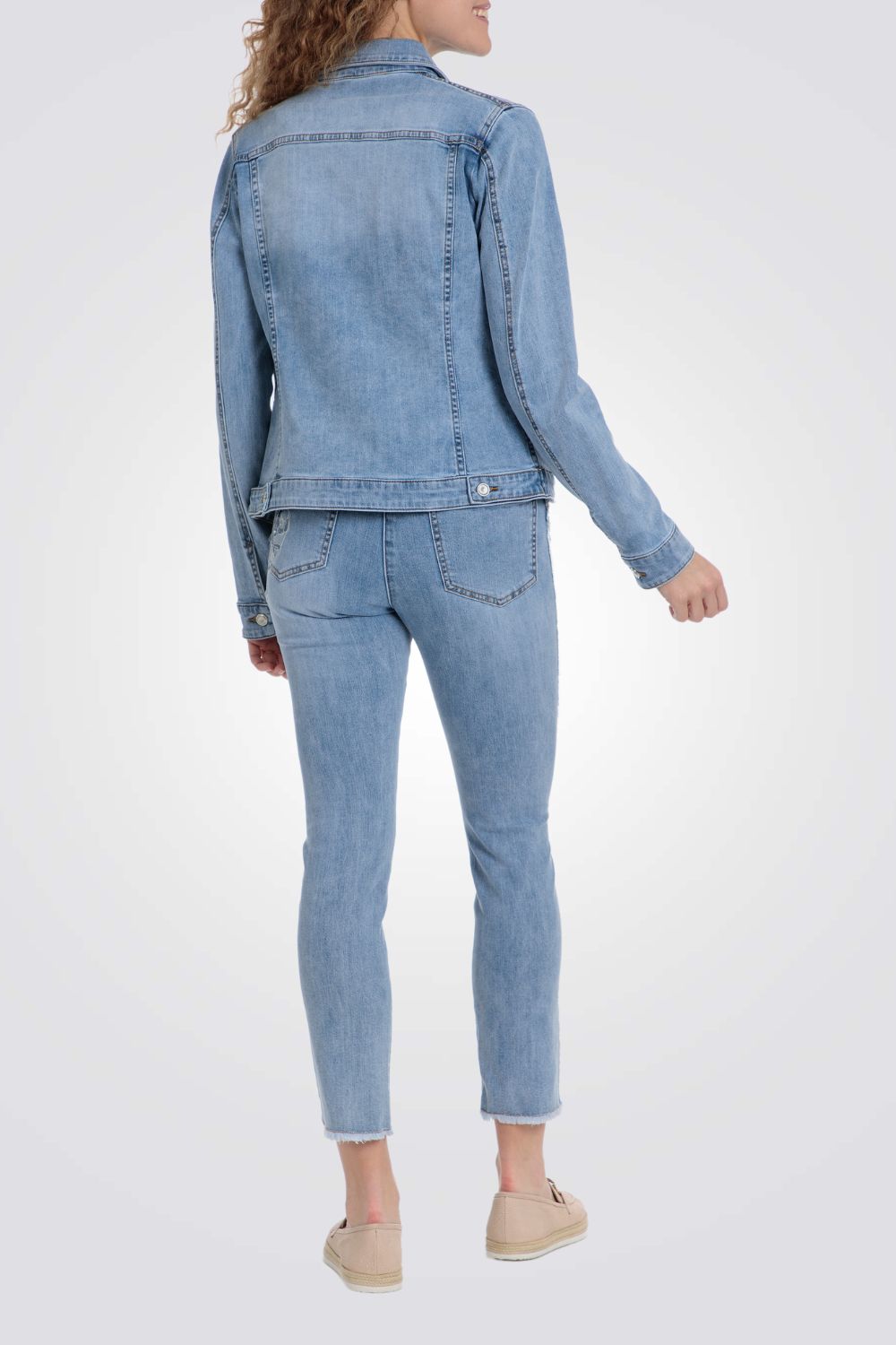 ג'קט ג'ינס עיטור פרחוני עם פנינים